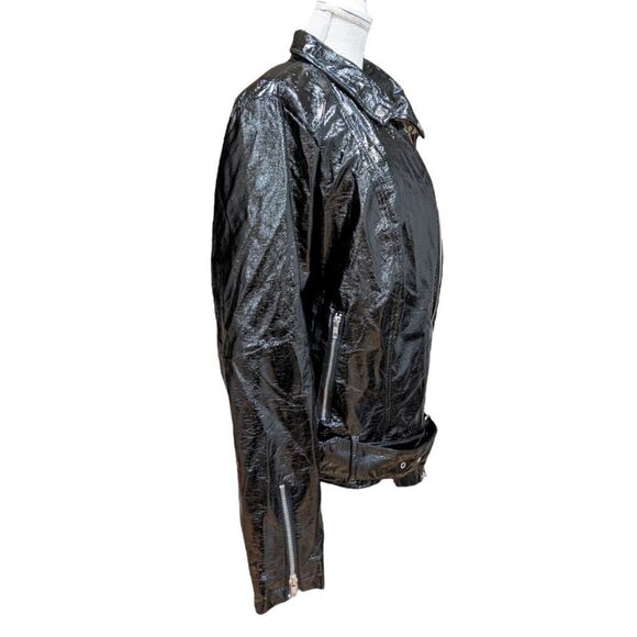 Forever 21 Plus Patent Leather Belted Motorcycle Jacket Size 3X NWT - Picture 3 of 11
